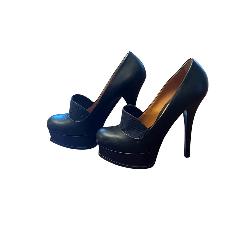 Fendi Black Leather Crocodile Embossed Platform Loafer Pumps Heels Size 39 Italy - Picture 2 of 13